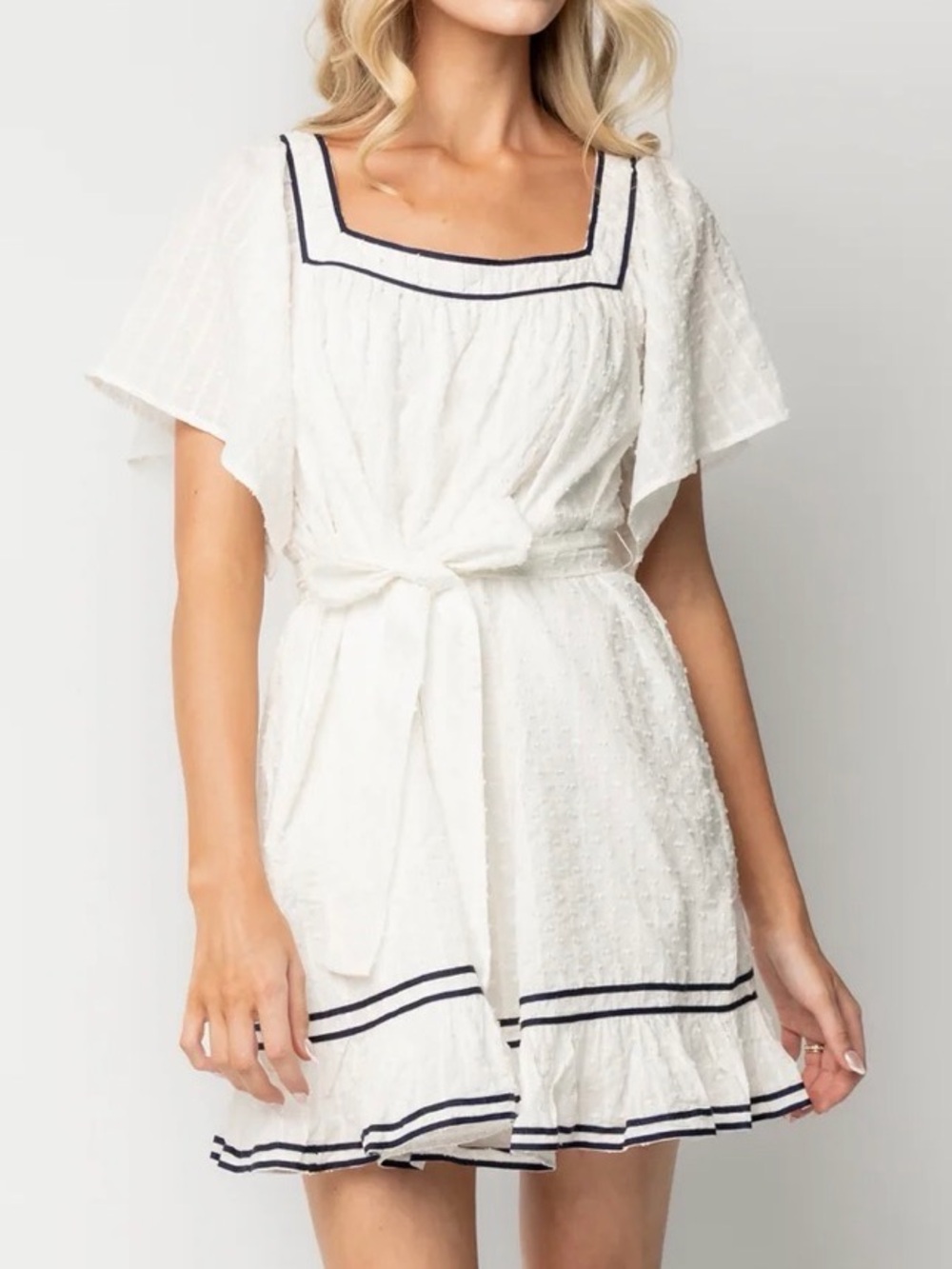 NWT Baltic Born Greer Short Dress Short Sleeves Belted Square Neck Pockets XS